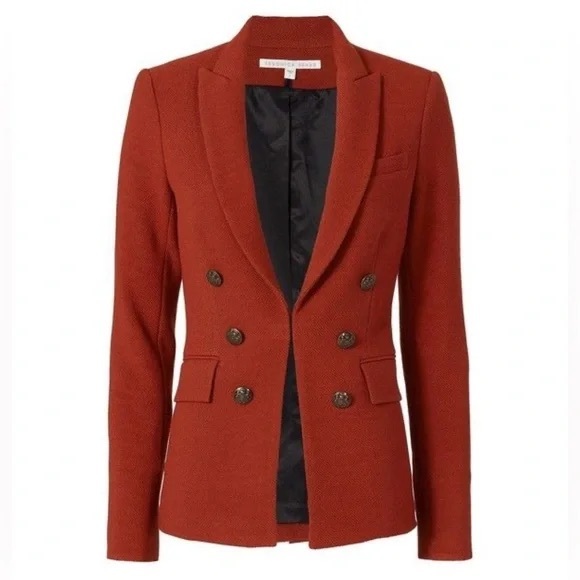 Veronica Beard Peninsula Peak Lapel Brick Red Orange Button Dickey Blazer Size 4 - Picture 1 of 11